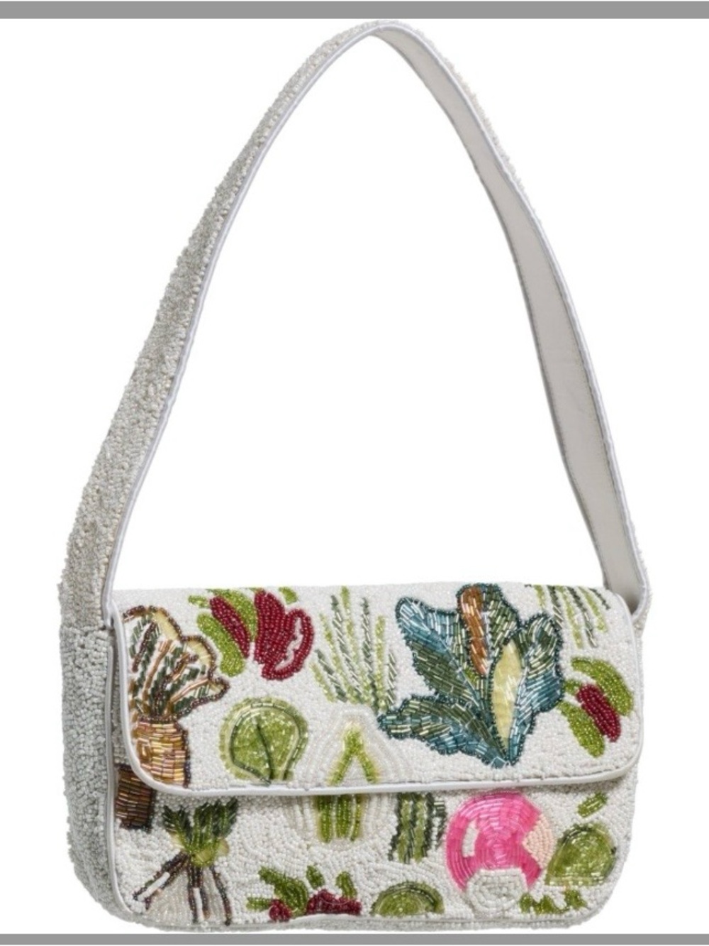 Embroidered Garden Motif Shoulder Bag - White/Multicolor